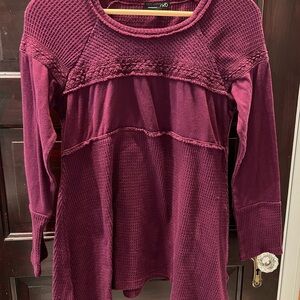 RXB Thermal Textured Burgundy Long Sleeve Tunic Top
